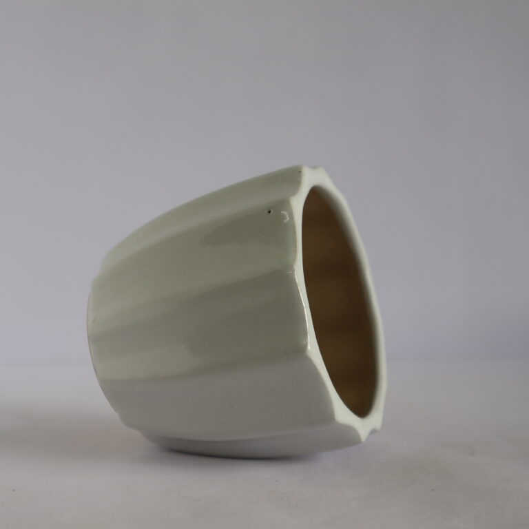 Line White Ceramic Pot (Small)